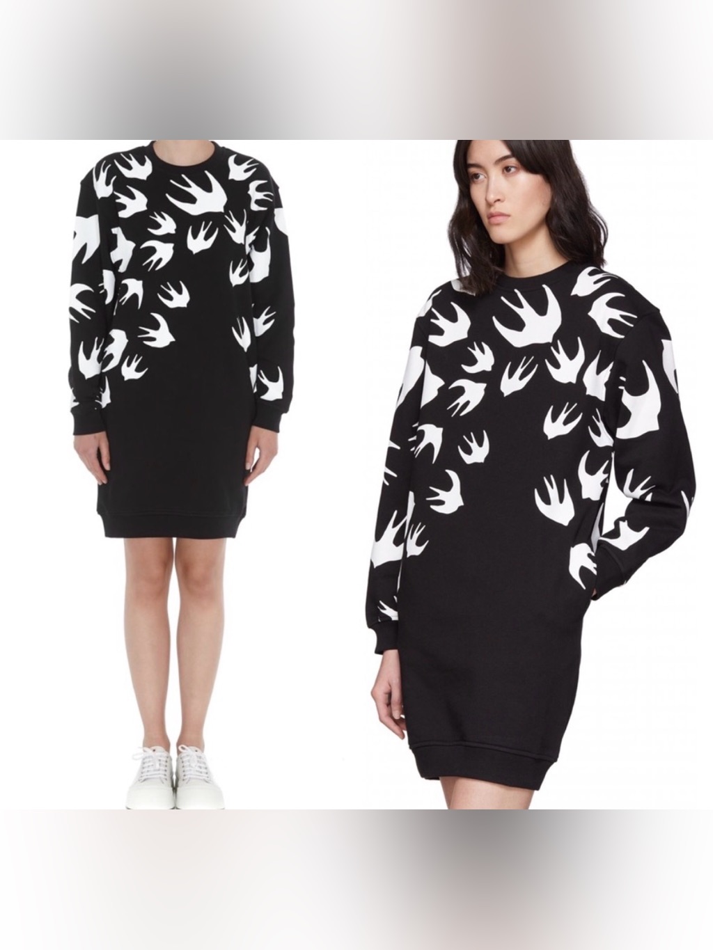 Mcq Alexander Mcqueen Swallow Black Pullover Sweat Mini Dress